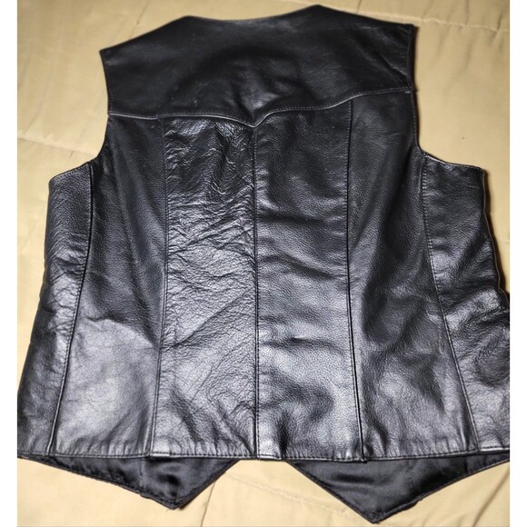 Leather Gallery Women’s Black Genuine Leather Vest 8 Snap Biker Western 90s Y2K - Picture 2 of 5